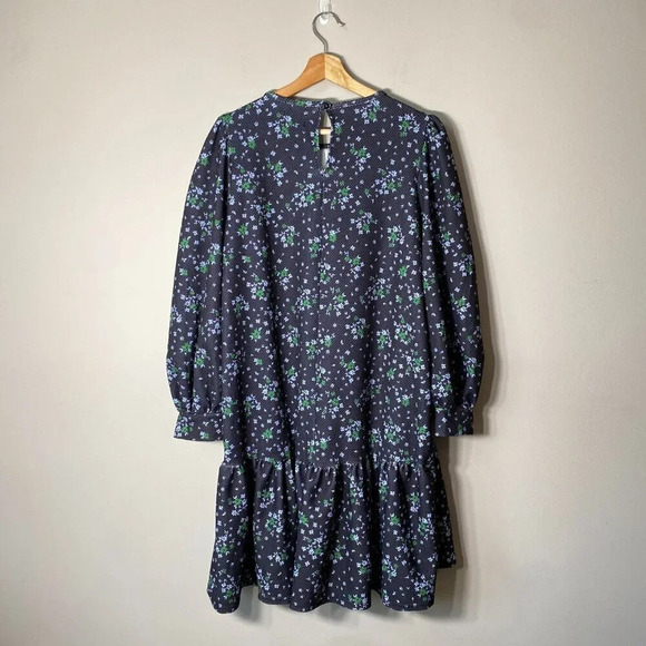 ASOS Women's Sz 10 Tall Balloon Sleeve Floral Print Ruffle Shift Mini Dress Navy - Picture 3 of 16